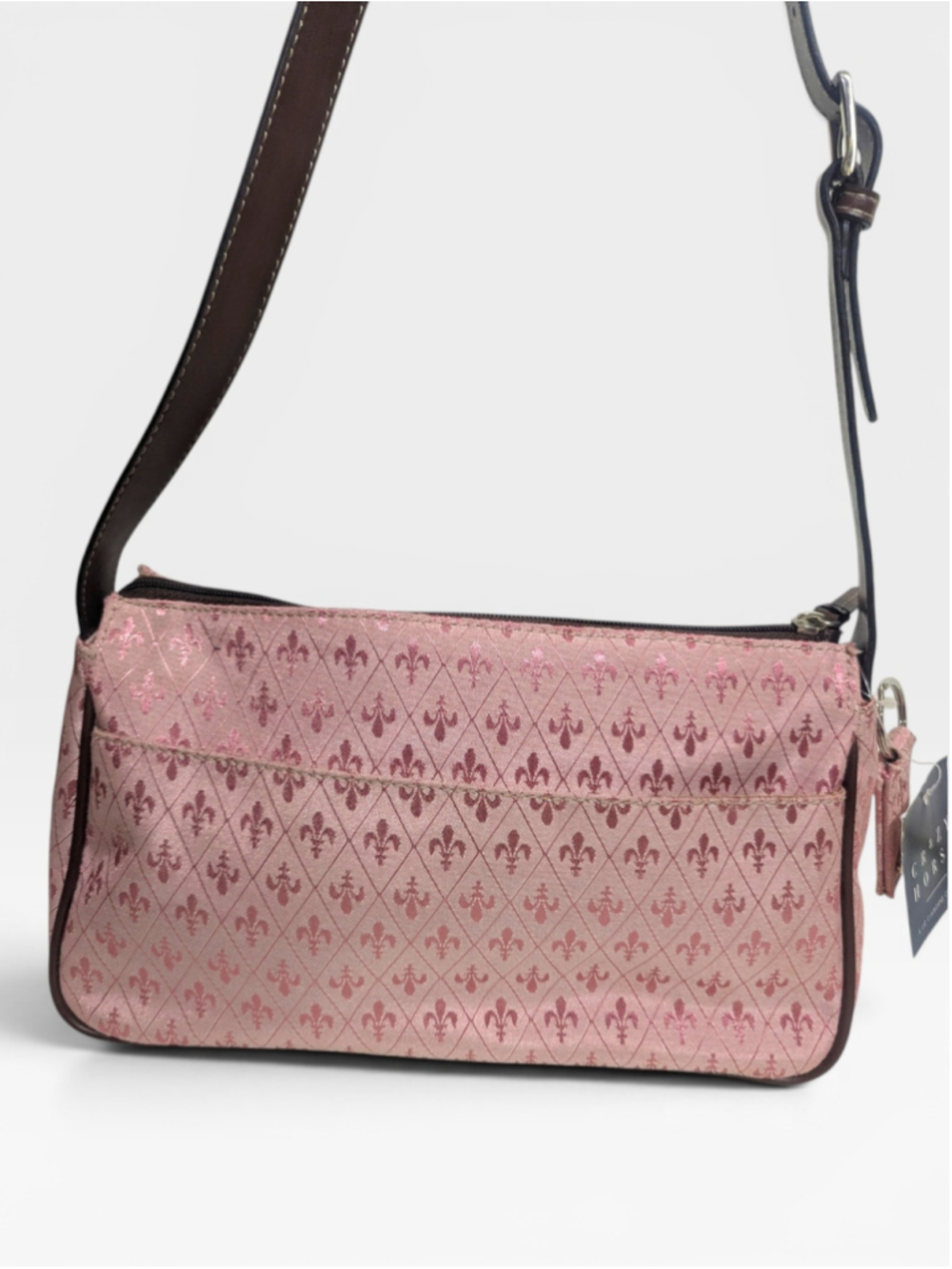 Crazy Horse Liz Claiborne NWT Fleur-de-lis Shoulder Bag Pink & Brown - Picture 2 of 12